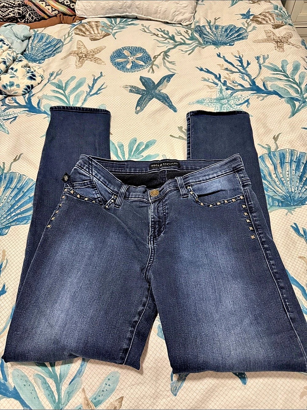 Rock & Republic Studded Skinny Jeans Blue